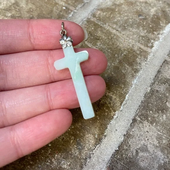 GENUINE NATURAL JADE Cross Pendant Set in Silver - Picture 8 of 9